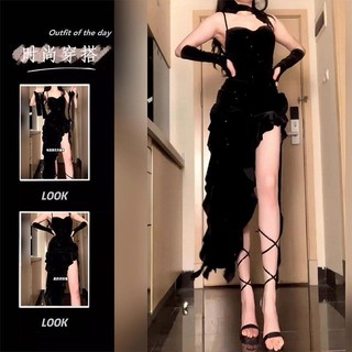 [Đầm Cao Cấp Sling Váy Dài Pháp Xù Gợi Cảm] Mỡ mm Nhung Công Nghiệp Nặng Size Lớn Hip Dress NMKO