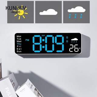 KUNHEV Đồng hồ LED kỹ thuật số, Đồng hồ treo tường điện tử nhiệt độ ngày, Điều khiển bằng giọng nói Đồng hồ bàn hiển thị đa chức năng treo tường cho phòng ngủ
