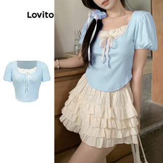 Áo thun Lovito buộc dây giả 2 trong 1 màu trơn phong cách thường ngày dành cho nữ L85AD077