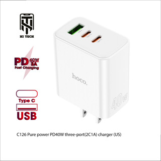 Củ sạc nhanh PD40W/QC3.0 2 cổng Type-C và 1 cổng USB Hoco C126 , chân dẹt.