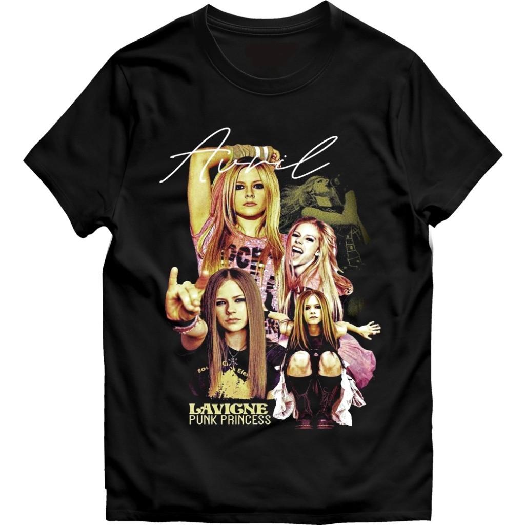 Áo thun giấy đen cao cấp Áo thun unisex dành cho người lớn musil AVRIL LAVIGNE Dày 24s