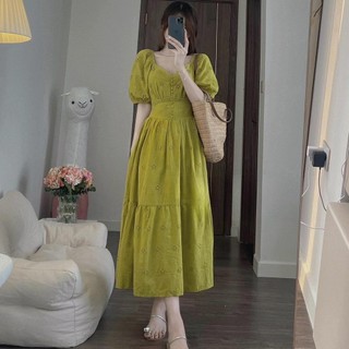 Váy thô boi cổ v dáng xoè chất thô mềm mát