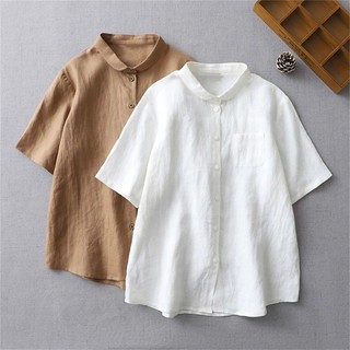 Áo sơ mi Cotton và vải lanh nữ mùa hè dáng rộng màu trơn Áo sơ mi mỏng thông thường