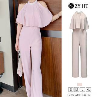 Bộ áo liền quần nữ ZY.HT EraVogue, Bộ áo liền quần dài chân màu hồng, Băng cổ, Bộ áo liền quần Hàn Quốc, Bộ đồ công sở nổi tiếng, Bộ áo liền quần nữ 4901