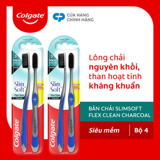Bộ 4 bàn chải Colgate Slimsoft Flex Clean Charcoal nguyên khối than hoạt tính kháng khuẩn