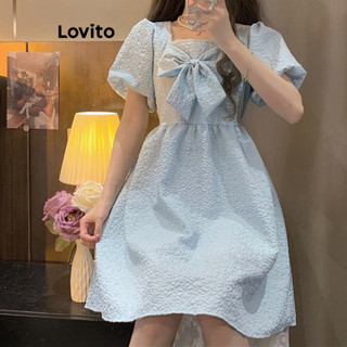 Đầm Lovito kiểu nơ màu trơn phong cách thường ngày cho nữ LNA43278