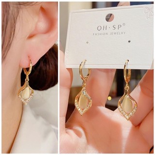 Bông tai hình chiếc lá đá mắt mèo