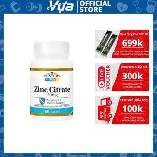 Viên uống 21st Century - Zinc Citrate 50mg - Hỗ trợ sức khỏe, Chính Hãng