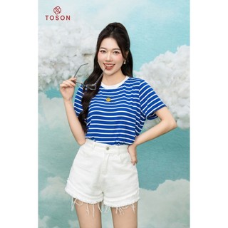 Áo cotton kẻ xanh thêu hình mặt cười AP129X24 - TOSON