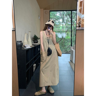 Liasynn Thiết Kế Mỹ Không Tay Dây Đeo Đầm Tổng Thể Rời Lười Áo Vest Đầm Vest Đầm Thường Ngày
