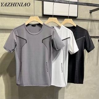 Yazhiniao Nam Tay Ngắn Hàn Quốc Đơn Giản Hàng Ngày Cơ Bản Băng Lụa Chạy Nhanh Khô Mỏng Thể Dục Tập Quần Áo Nam