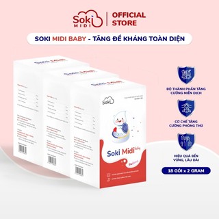 Combo 3 Sữa SOKI MIDI BABY Tăng Sức Đề Kháng, Giảm Ốm Vặt, Ngừa Các Bệnh Đường Hô Hấp Hộp 12 Gói X 2g