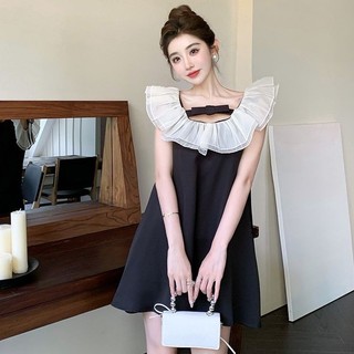 Váy Búp Bê Không Tay Viền Bèo Nơ Xinh Xắn Hở Lưng Cột Nơ Kiểu Tiểu Thư Pháp