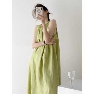 Váy 2 dây Váy trễ vai Váy đi biển Váy cottagecore Đầm dài Đầm Vest dáng rộng không tay màu xanh Pháp mùa hè 2024 Phong cách mới mặc cho bé gái