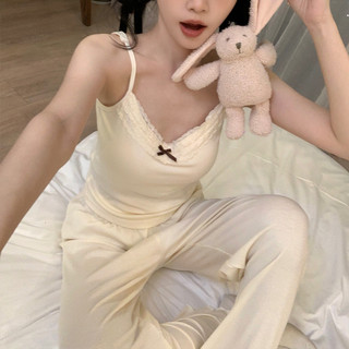 Mùa Có Đệm Dây Đeo Quần Bộ Đồ Ngủ Nữ Dễ Thương Ren Modal Phù Hợp Với Tạp Dề Mặc Nhà Bộ Hai Mảnh
