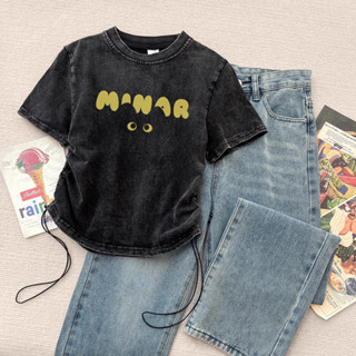 Áo baby tee croptop nữ nâu xám wash local brand Salmo áo thun ôm body hàn quốc cute cat Y1387