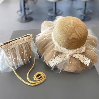 Mũ chống nắng trẻ em mùa hè bé gái mũ chống nắng bộ túi bé gái thời trang ren công chúa mũ đi biển