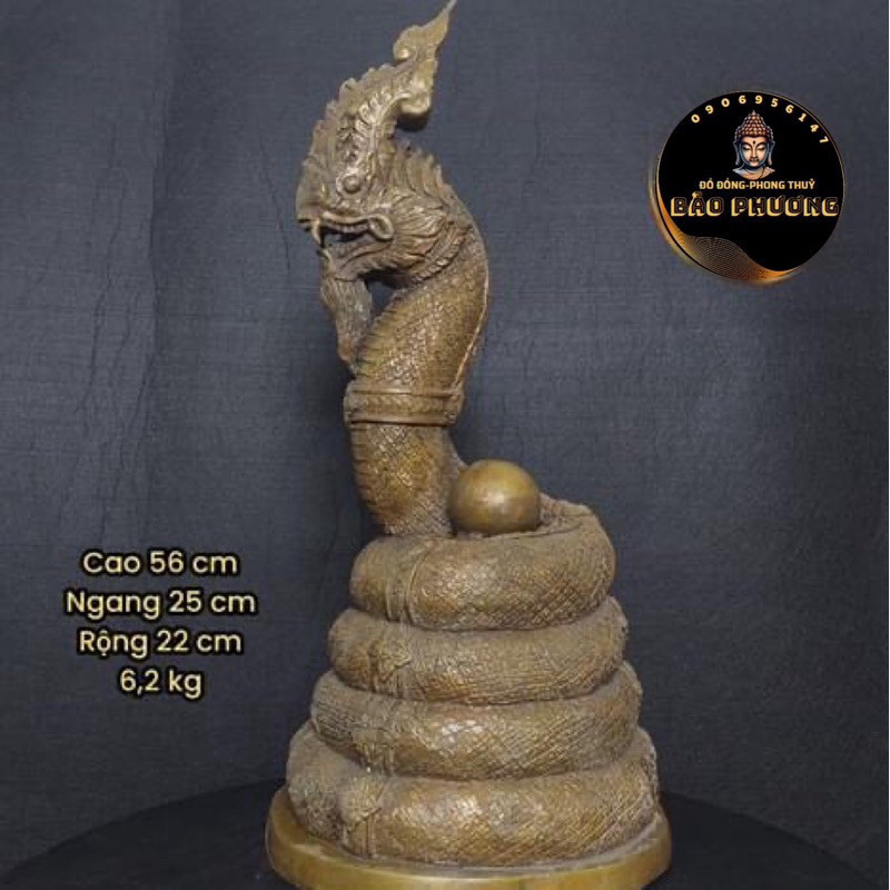 tượng thần Rắn Naga bằng đồng- rắn Naga che chở đức Phật