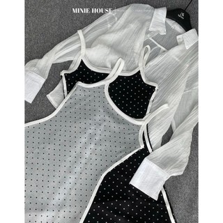 Set đầm 2 dây chấm bi+sơmi nhăn 6071