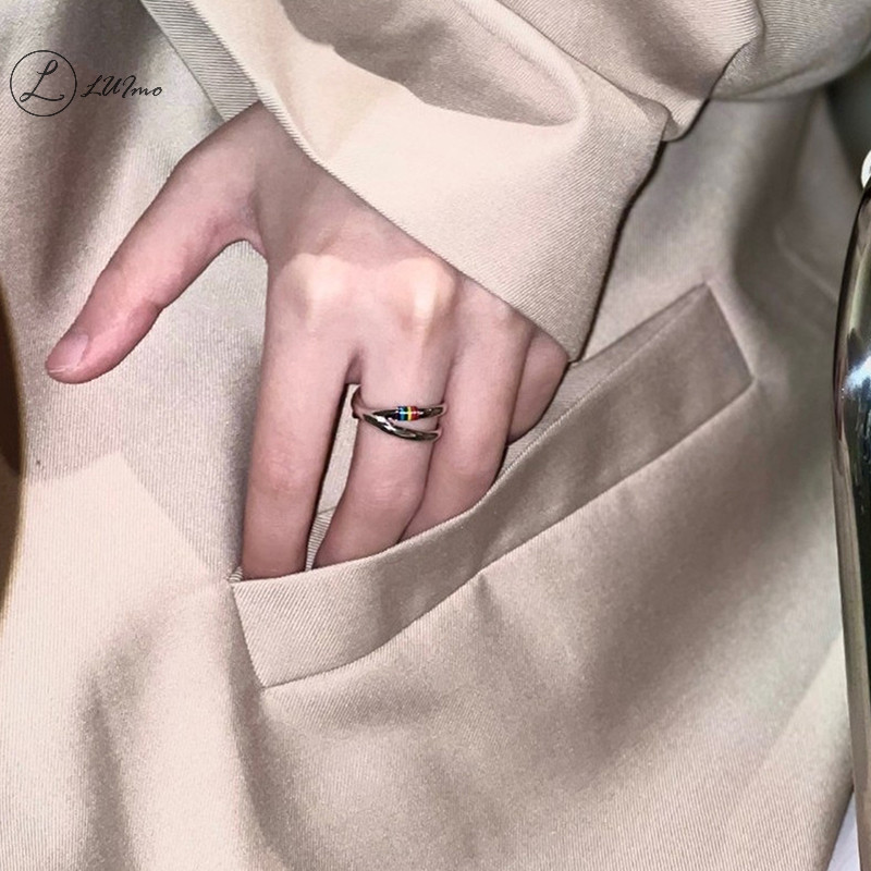 LUImo Mobius Rain Ring Thiết kế Niche Xu hướng cá tính Nhẫn đeo tay màu * Bán chạy