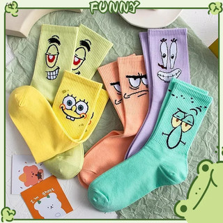 Tất Cổ Cao Nữ，Vớ cotton Cổ Vừa In Họa Tiết Hoạt Hình Mặt Cười Vui Nhộn Thời Trang Cho Nam Và Nữ