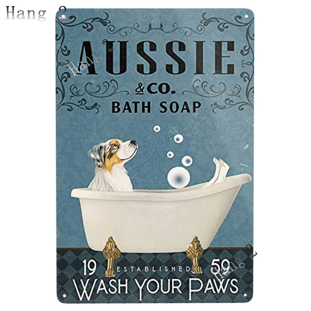 Úc Kim Loại Tín Hiệu Trang Trí Tường Chó Chăn Cừu Úc Tắm Xà Phòng Poster Treo Mảng Bám Biển Báo Áp P