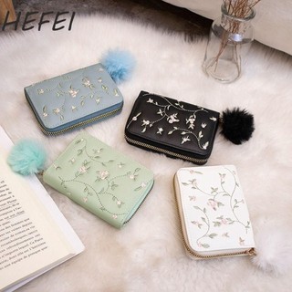 HEFEI Ví Nữ Vintage Đa Năng Đa Năng Túi Đựng Tiền Xu Da PU Thêu Phong Cách Dân Tộc Nữ Túi Đựng Thẻ