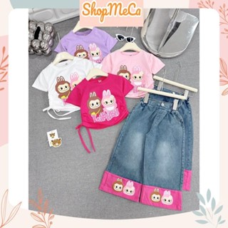 Bộ quần áo # CS314 Labubu rút eo 4 màu # quần jean phối hồng cho bé gái