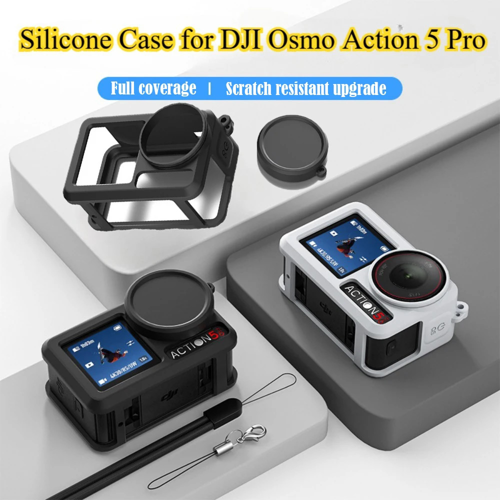 Ốp Lưng Silicon Cho DJI Action 5 Pro Phụ Kiện Vỏ Mềm + Nắp Ống Kính Cao Su Silicon Bảo Vệ Dành Cho D