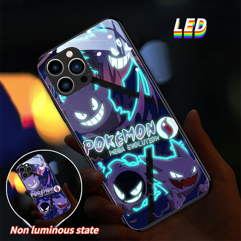 Pokemon kính LED ánh sáng phát sáng vỏ điện thoại Vỏ bảo vệ iPhone 16promax 16pro 16 15 15Promax 15p