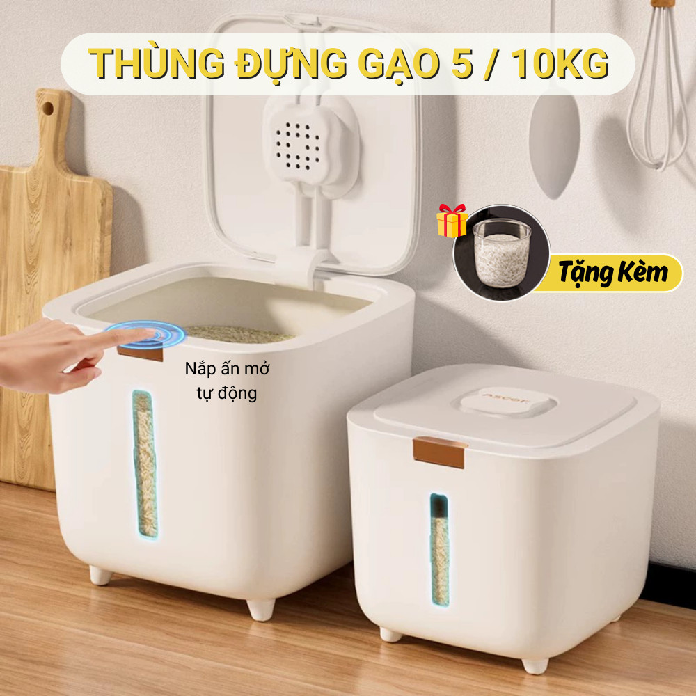 Thùng Đựng Gạo Thông Minh 5kg 10kg – Chống Côn Trùng, Chống Ẩm, Kín Nắp Tự Động