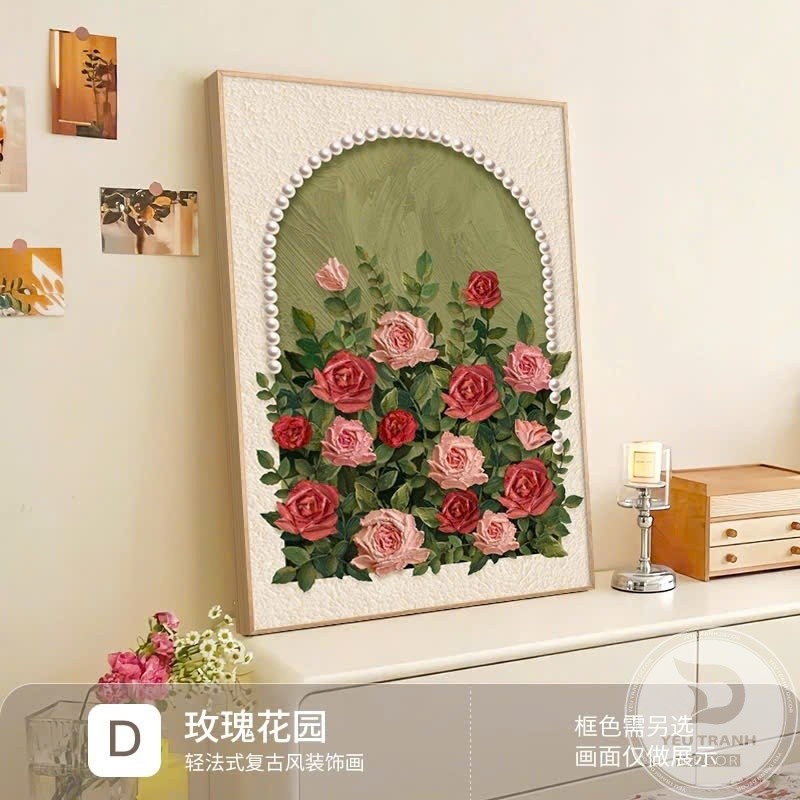 L05a Tranh CANVAS hoa hồng cô gái decor phòng ngủ treo tường phòng khách vintage trang trí phòng trọ