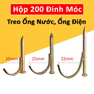  Hộp 200 Đinh Ghim Ống Nước Ống Điện - Đinh Móc Treo Ống PPR PVC Siêu Cứng Cho Ống 22mm 27mm 34mm 