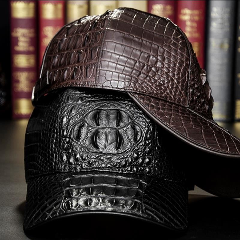 Mũ họa tiết cá sấu Thái da thật giản dị Thái Lan họa tiết cá sấu mũ da thật giản dị Mũ chơi gôn Unis