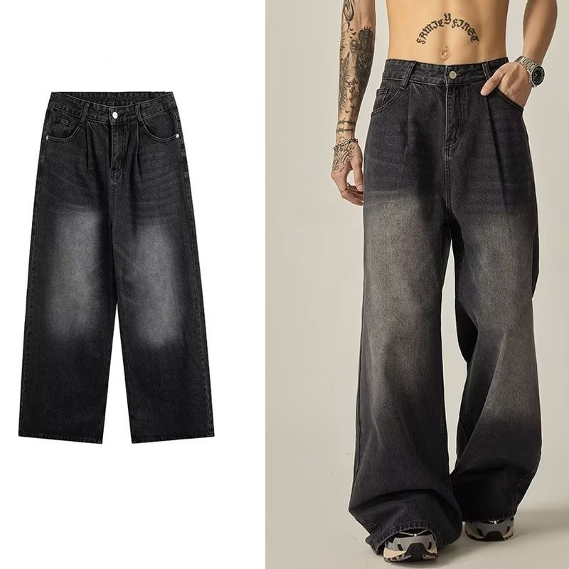 Quần jean baggy nam dáng rộng quần jean ống rộng baggy cắt thẳng quần jean nam nữ màu đen quần jean 