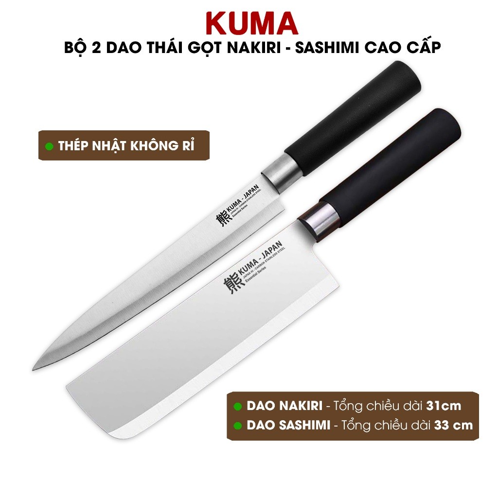 Bộ 2 Dao Thái Gọt Nakiri - Sashimi (Thép Nhật không rỉ) Dao Bếp KUMA cao cấp số lượng có hạn