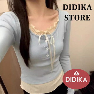 DIDIKA Áo thun dài tay phong cách múa ba lê phong cách Hàn Quốc Áo thun nữ cổ tròn thuần khiết Desire