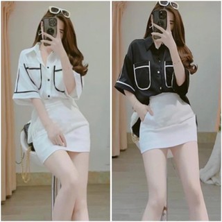 Áo Sơ Mi Form Rộng 2 Túi Phối Viền Chất Lụa Hàn Siêu Xinh Bigsize 45-85kg