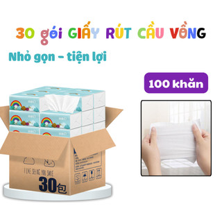 Khăn giấy rút, giấy lau miệng, khăn giấy cầu vồng đa năng, tiện dụng, khăn rút 100 khăn, giấy rút đa năng