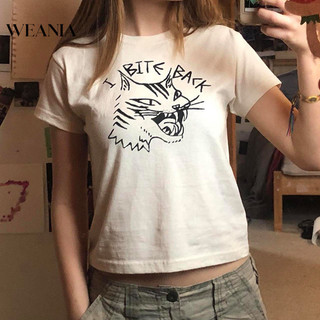 Áo thun crop in hình hoạt hình ngắn tay WEANIA dành cho nữ