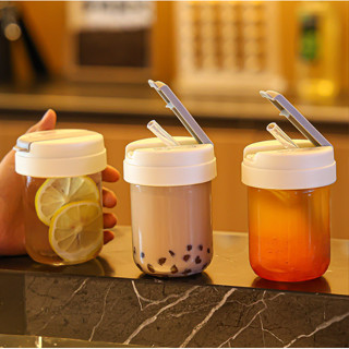 Bình nước, Cốc uống nước 300ml bằng nhựa PC có ống hút, có nắp đậy cho trẻ em, học sinh, sinh viên...