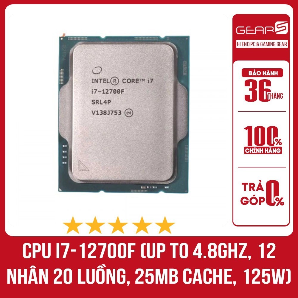 CPU INTEL CORE I7-12700F (UP TO 4.8GHZ, 12 NHÂN 20 LUỒNG, 25MB CACHE, 125W) - SOCKET INTEL LGA 1700)