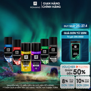  Xịt khử mùi toàn thân ngăn mồ hôi và mùi cơ thể Romano 150ml - 6 mùi có sẵn