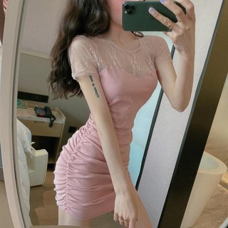 Đầm ren nữ chắp vá Váy vỏ bọc eo