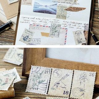 Hộp 46 tem sticker cổ điển dán phong cách vintage STI71 sticker trang trí sổ,album,phong bì