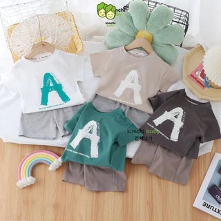 Đồ Bộ Quần Áo Cộc Tay Cho Bé Trai KIMCHIBABY Vải Cotton Mềm Mại In Chữ A, Bộ Quần Áo Cộc Tay Cho Bé Mặc Nhà K417