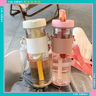 Bình Đựng Nước 850ml Nhựa Trong Suốt Kèm Ống Hút Và Khay Lưu Trữ Trà, Hoa Quả