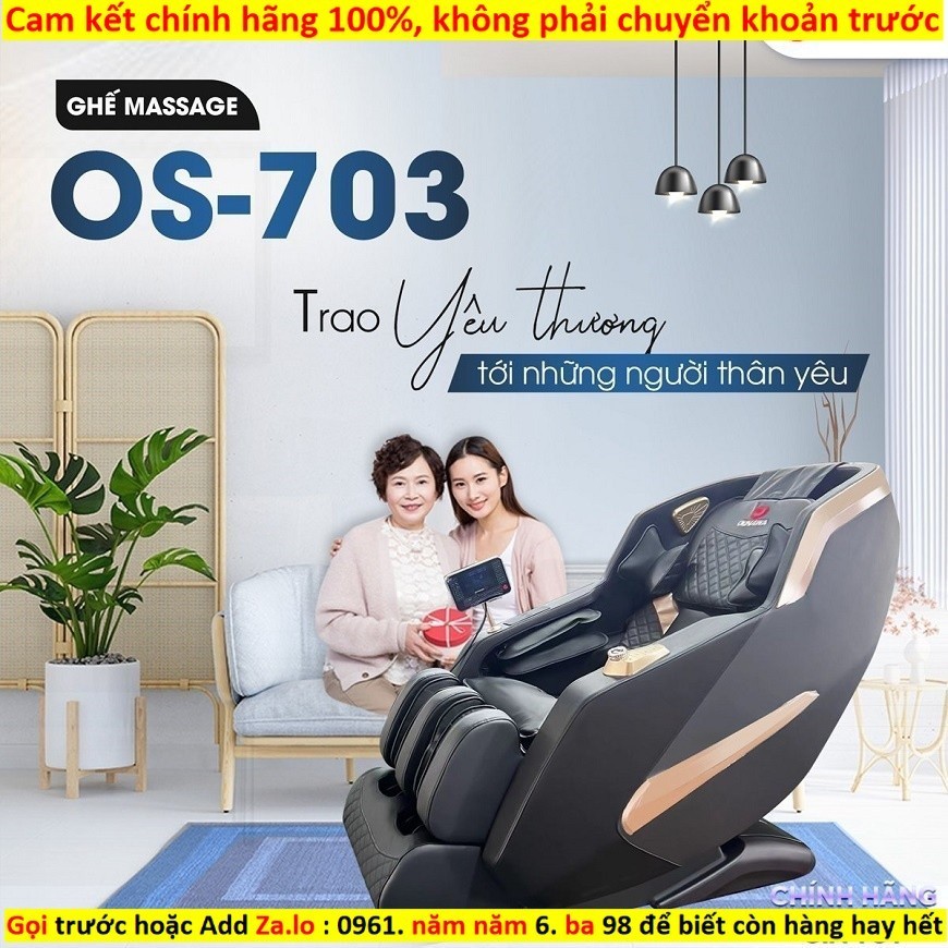Kho Ghế massage Okinawa Os-703 model 2023, 24 bài tập, con lăn 4D bằng silicon êm ái