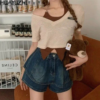 HUAYUZHI áo phông áo thun nữ croptop baby tee Phong cách thời trang Thời trang hàn quốc WTX24502V1 19Z240508