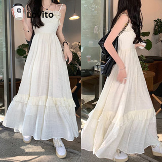 Đầm Lovito xếp nếp xếp tầng màu trơn phong cách thường ngày dành cho nữ LNA48144